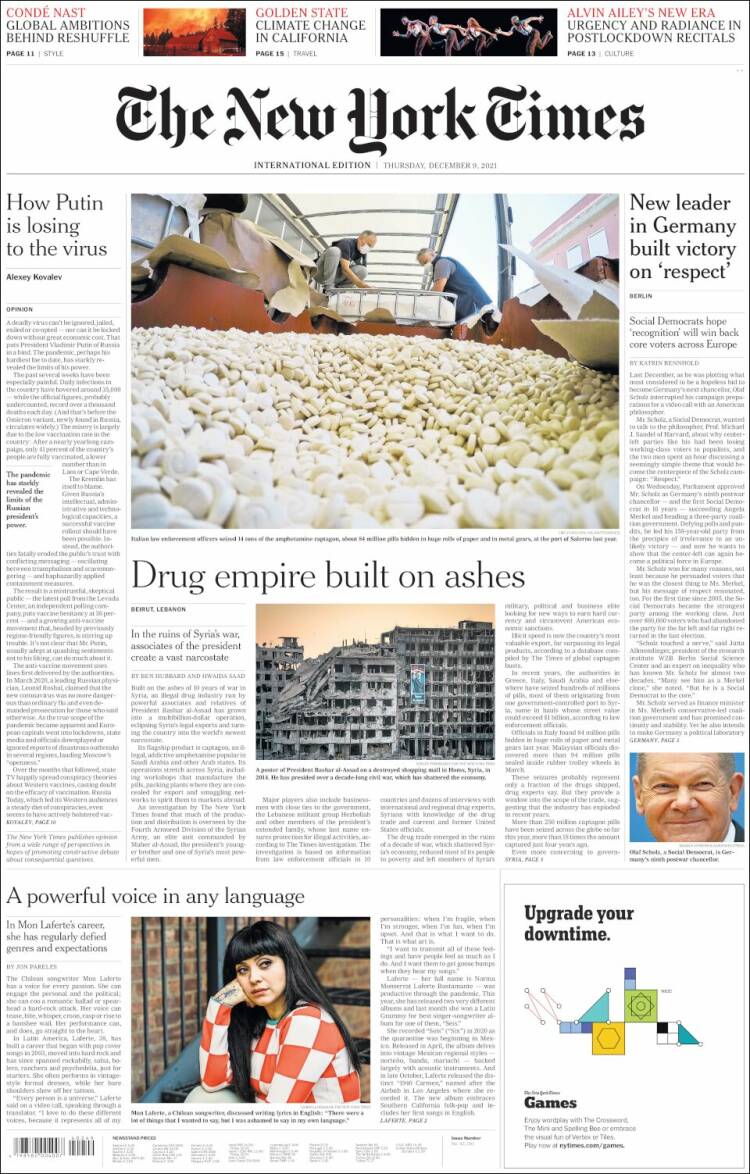 Portada de International New York Times (Europa)