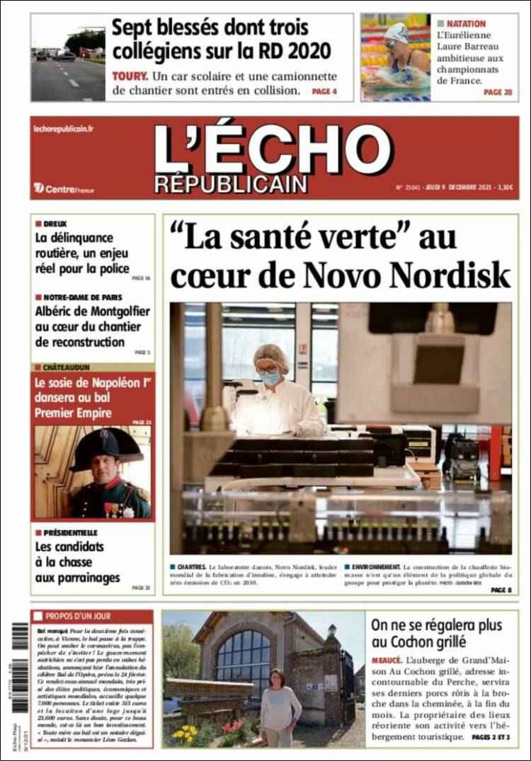 Portada de L'Echo Républicain (Francia)