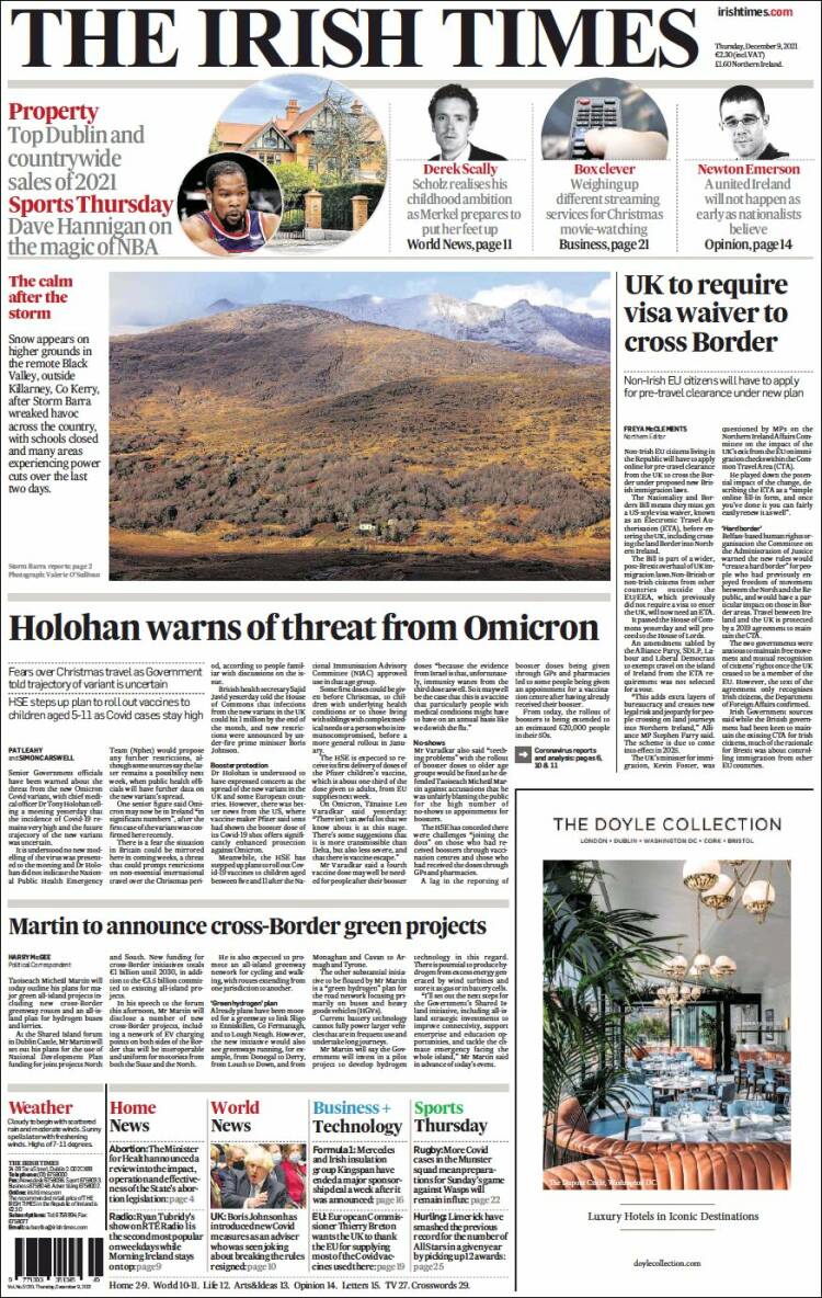 Portada de Irish Times (Irlanda)