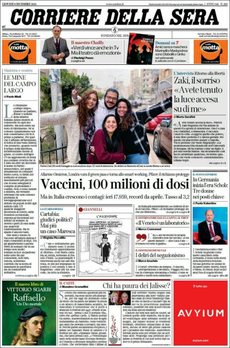 Portada de Corriere della Sera (Italia)