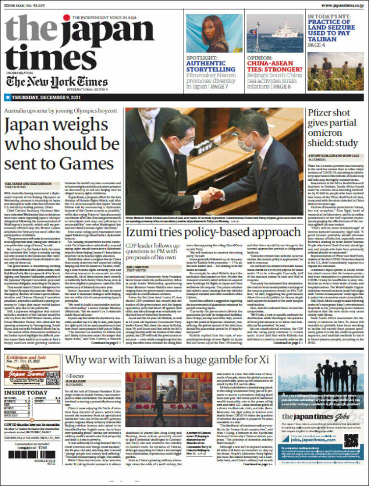 Portada de The Japan Times (Japón)