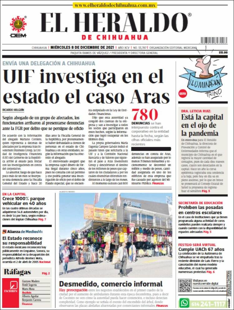 Portada de El Heraldo de Chihuahua (M&eacute;xico)