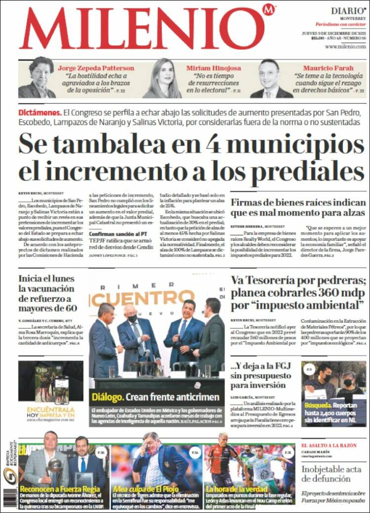 Portada de Milenio de Monterrey (M&eacute;xico)