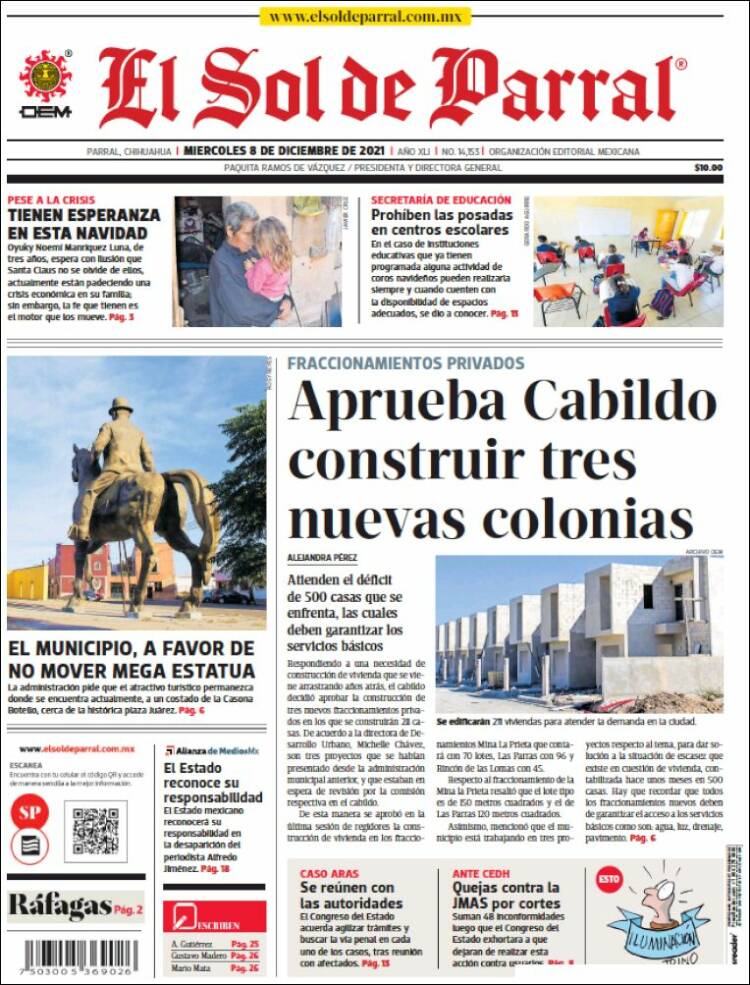 Portada de El Sol de Parral (M&eacute;xico)