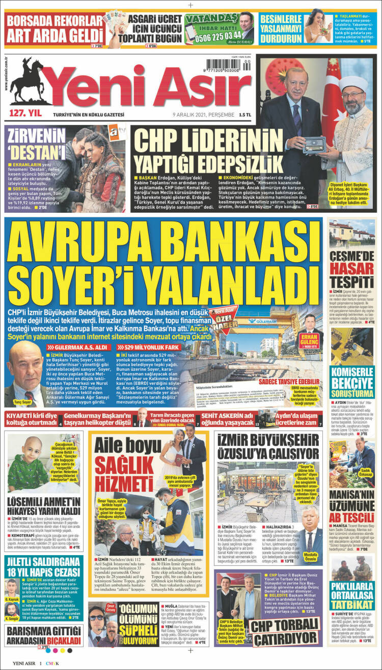 Portada de Yeni Asır (Turqu&iacute;a)
