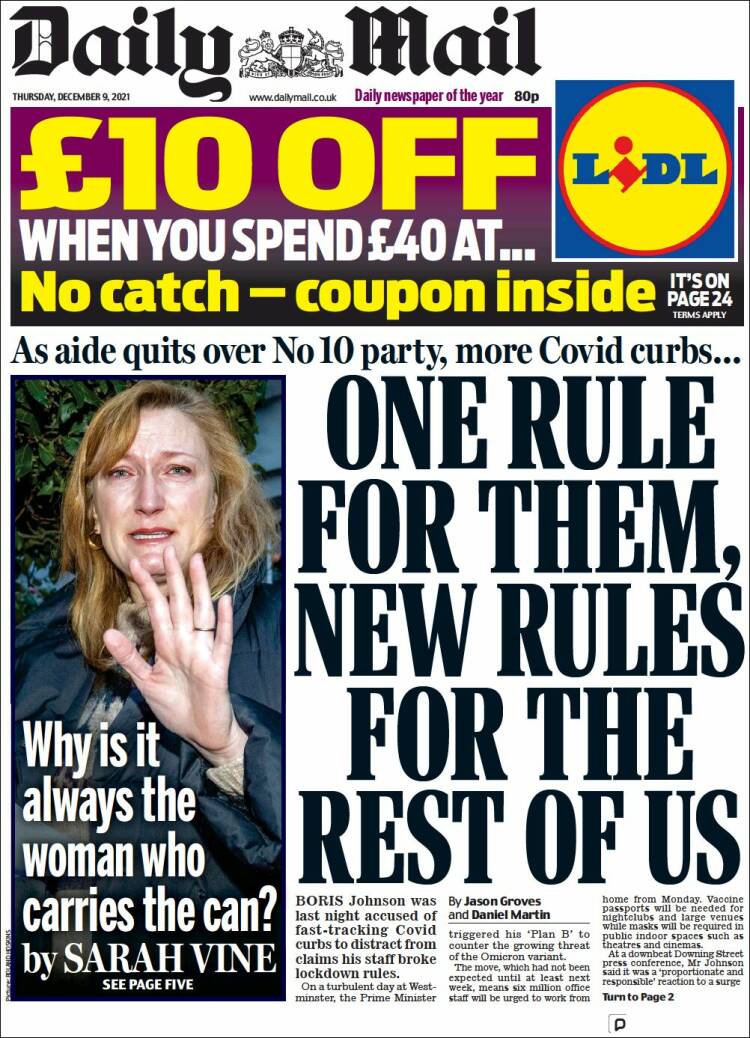 Portada de Daily Mail (Reino Unido)