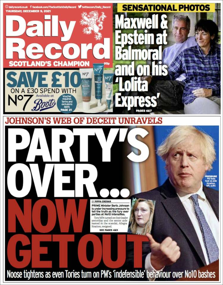 Portada de Daily Record (Reino Unido)