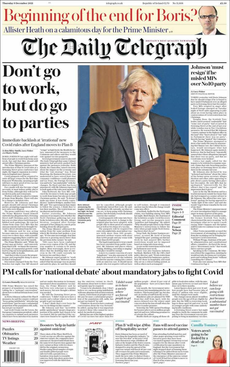 Portada de Daily Telegraph (Reino Unido)