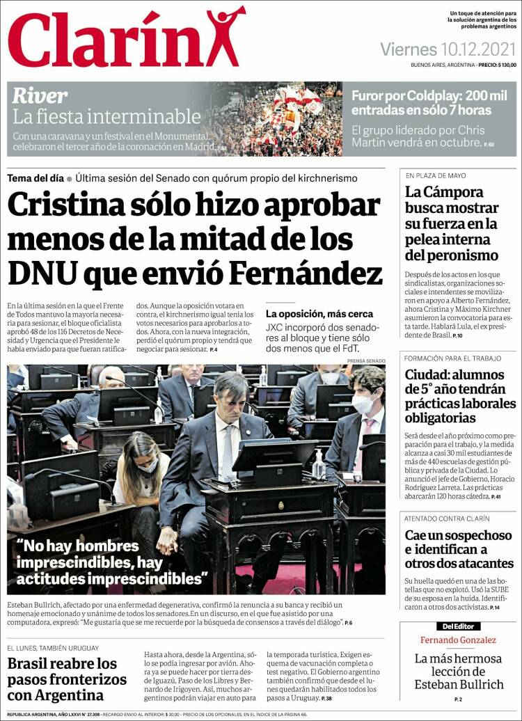 Portada de Clarín (Argentina)