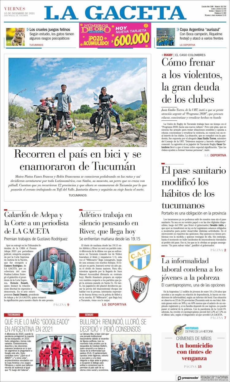 Portada de La Gaceta (Argentina)