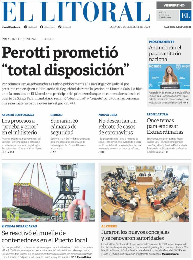 Portada de Diario El Litoral (Argentina)
