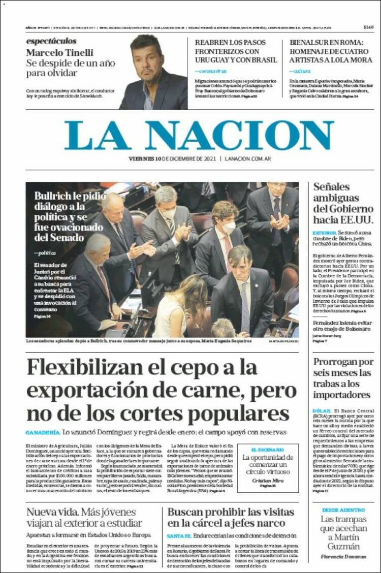 Portada de La Nación (Argentina)