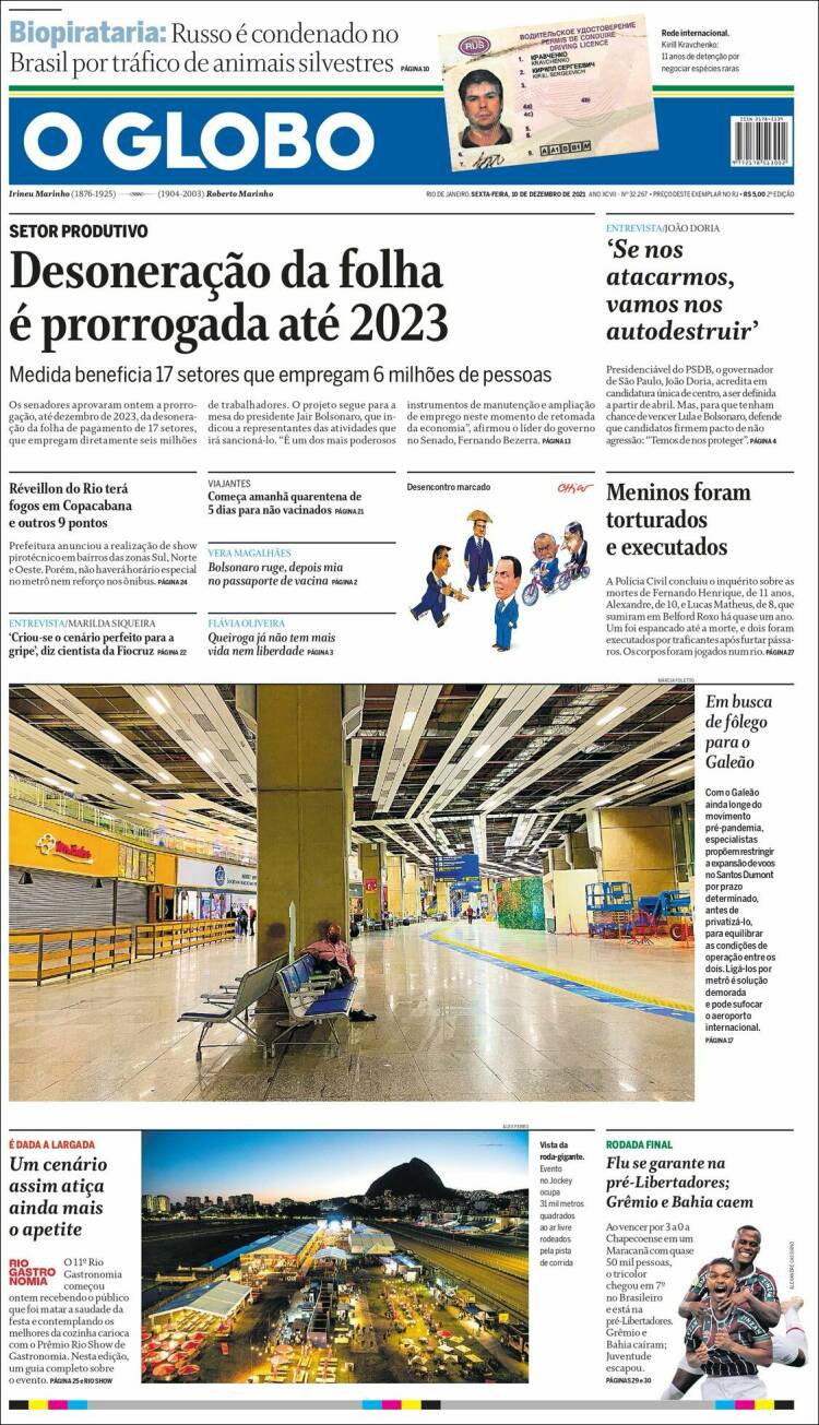 Portada de O Globo (Brasil)
