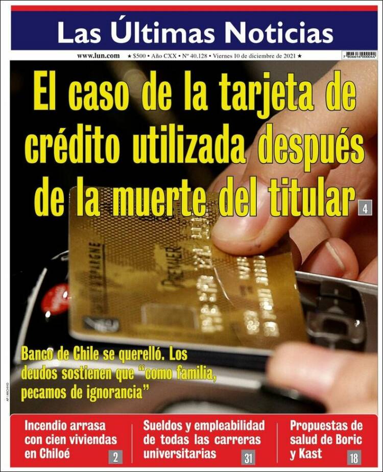 Portada de Las Últimas Noticias (Chile)