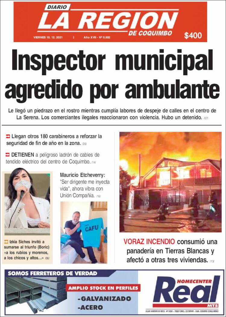 Portada de Diario La Región de Coquimbo (Chile)