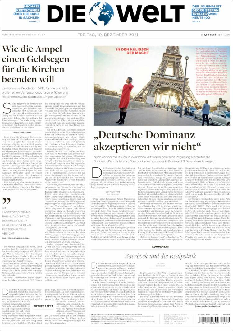 Portada de Die Welt (Alemania)
