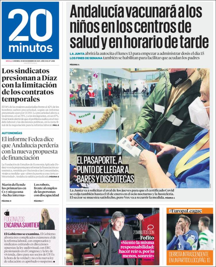 Portada de 20 Minutos - Sevilla (Espa&ntilde;a)