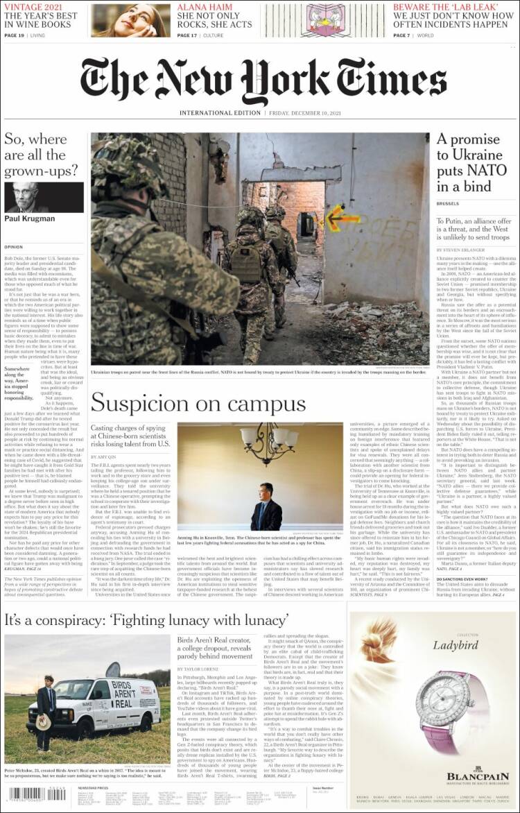 Portada de International New York Times (Europa)