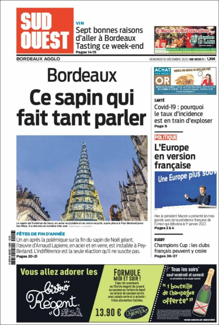 Portada de Sud Ouest (Francia)