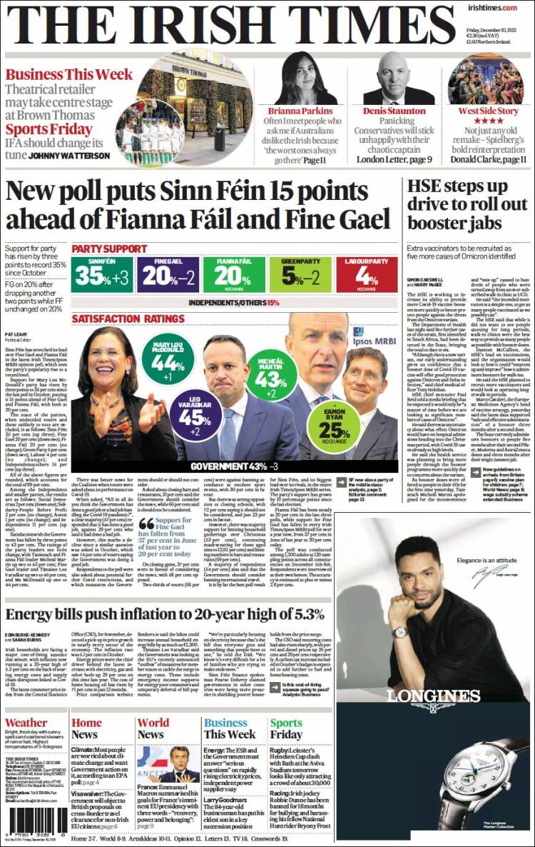 Portada de Irish Times (Irlanda)