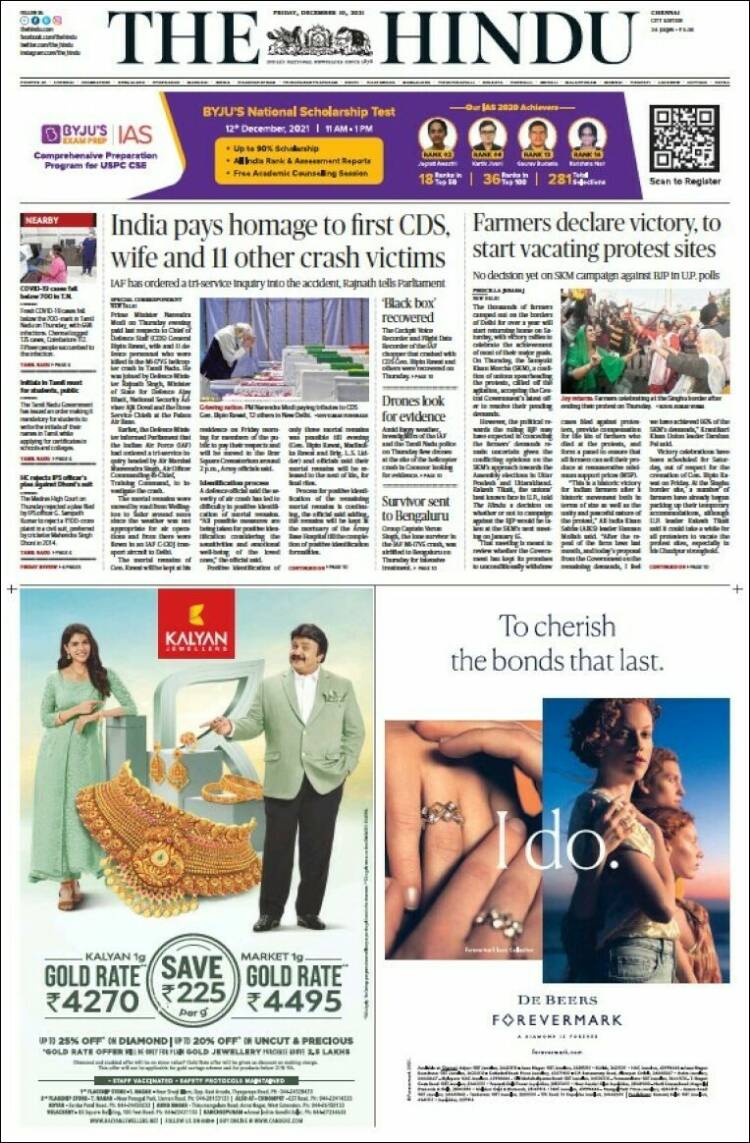 Portada de The Hindu (India)