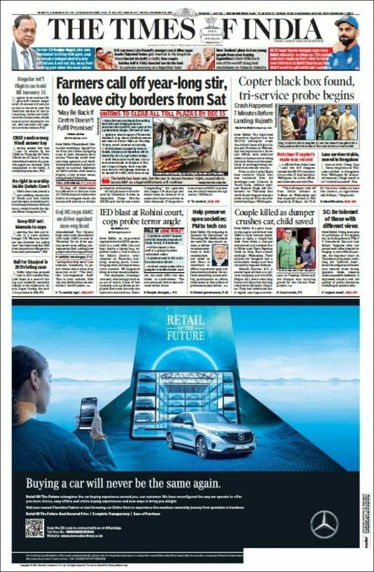 Portada de The Times of India (India)