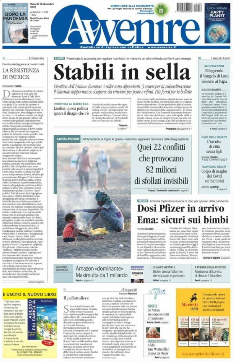 Portada de Avvenire (Italia)