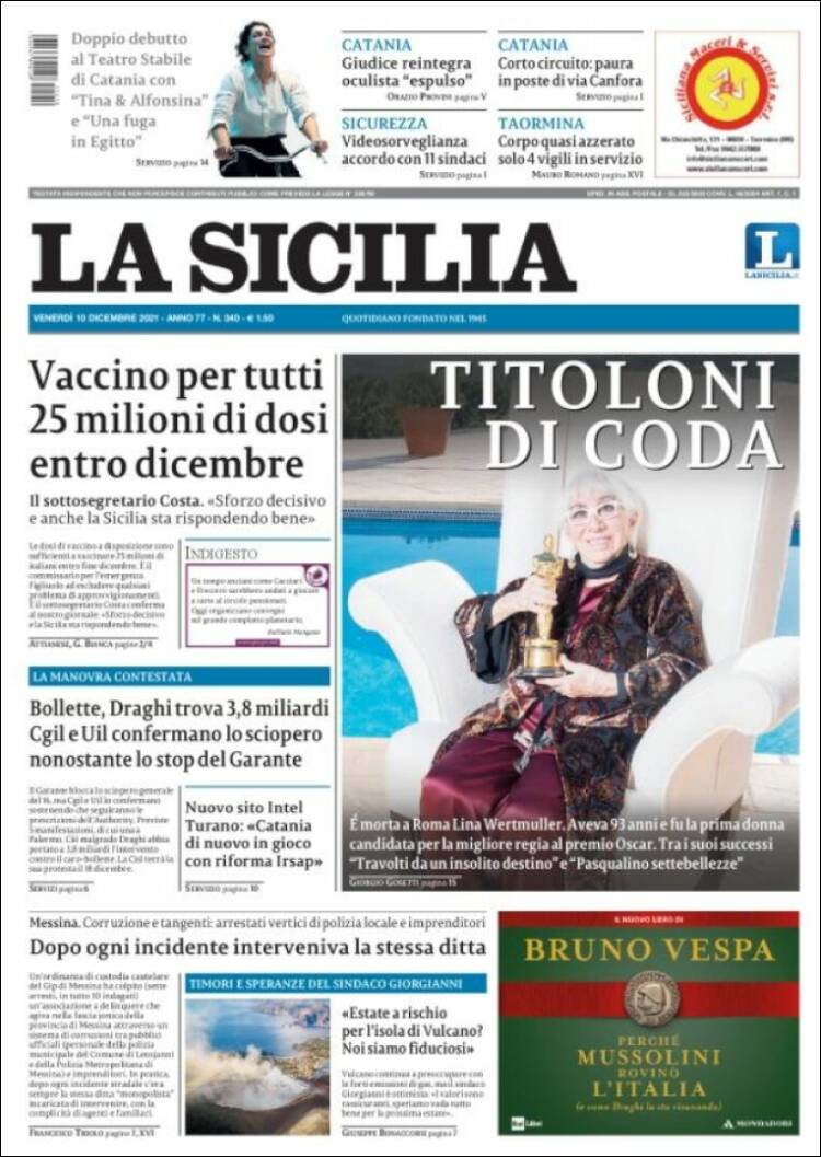 Portada de La Sicilia (Italia)