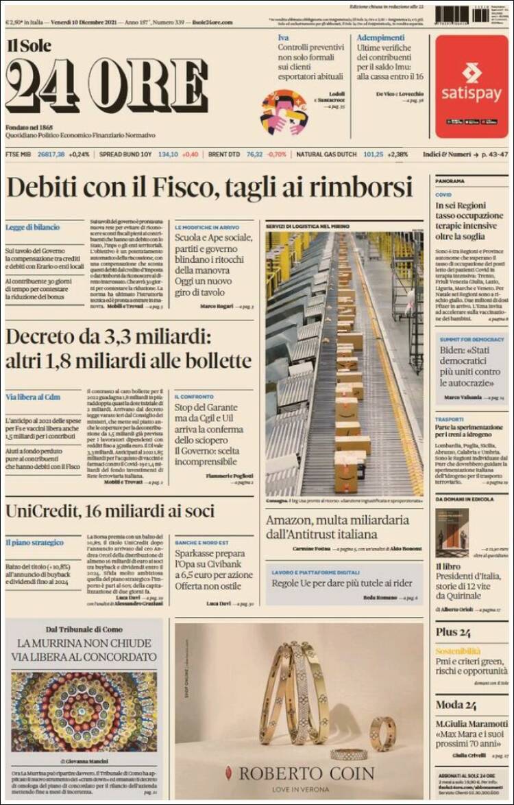 Portada de Il Sole 24 ORE (Italia)