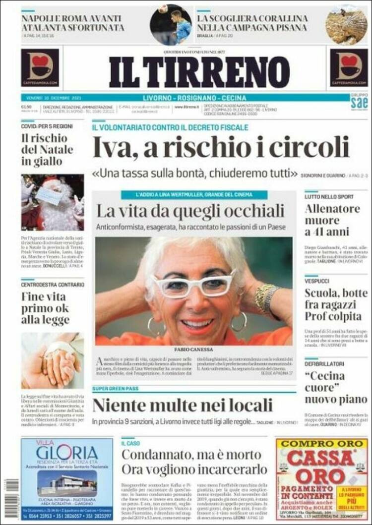 Portada de Il Tirreno (Italia)