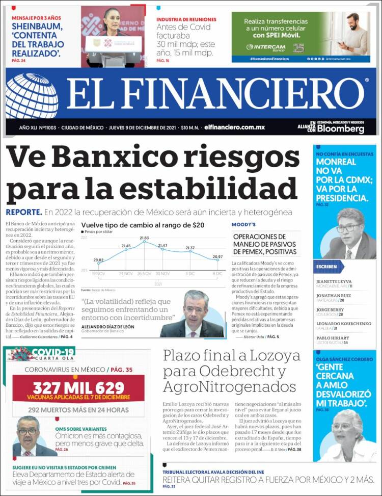 Portada de El Financiero (M&eacute;xico)