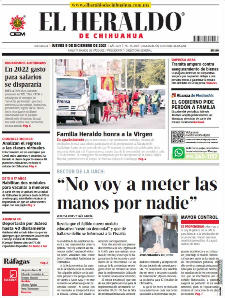 Portada de El Heraldo de Chihuahua (México)