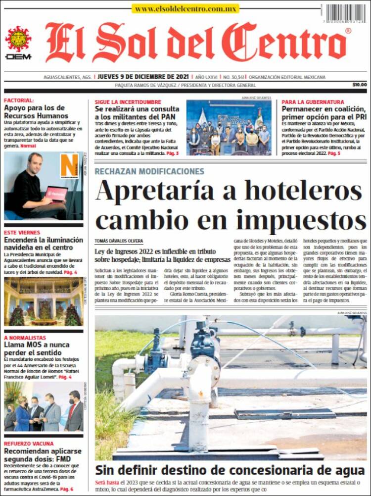 Portada de El Sol del Centro (M&eacute;xico)