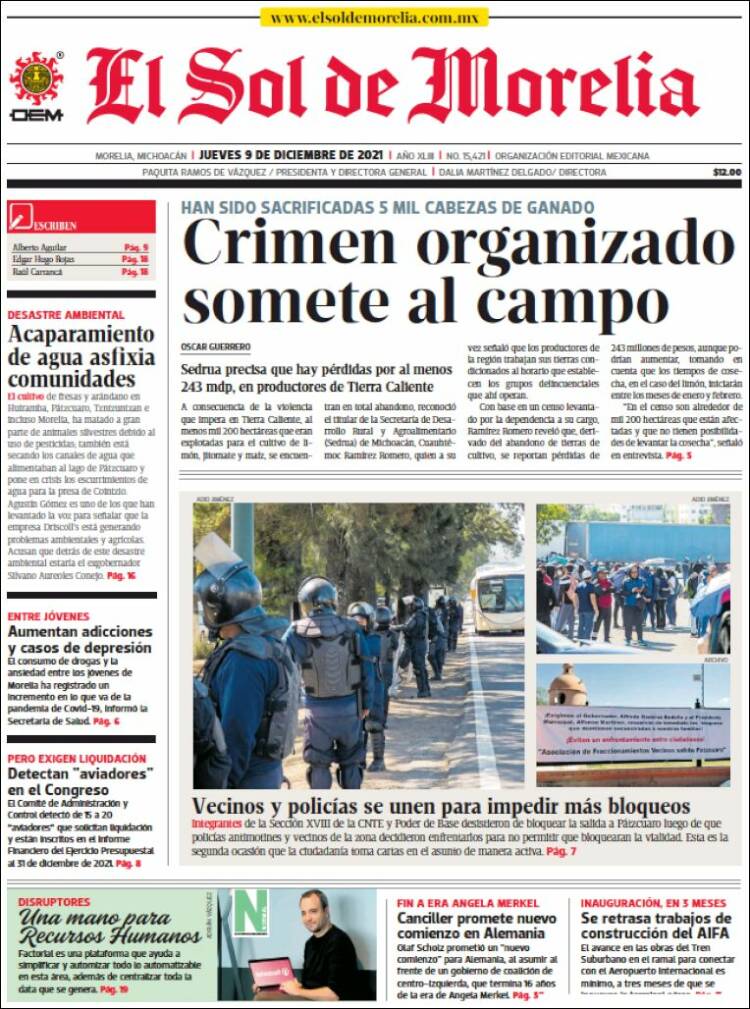 Portada de El Sol de Morelia (M&eacute;xico)