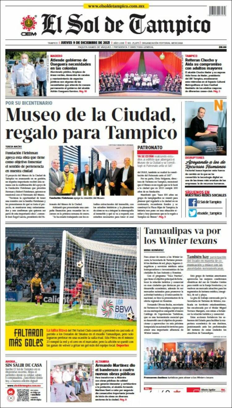 Portada de El Sol de Tampico (M&eacute;xico)