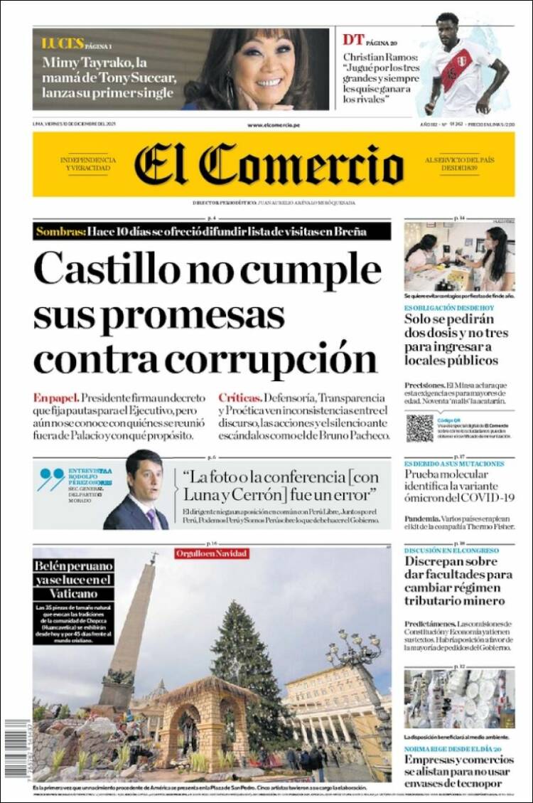 Portada de El Comercio (Per&uacute;)