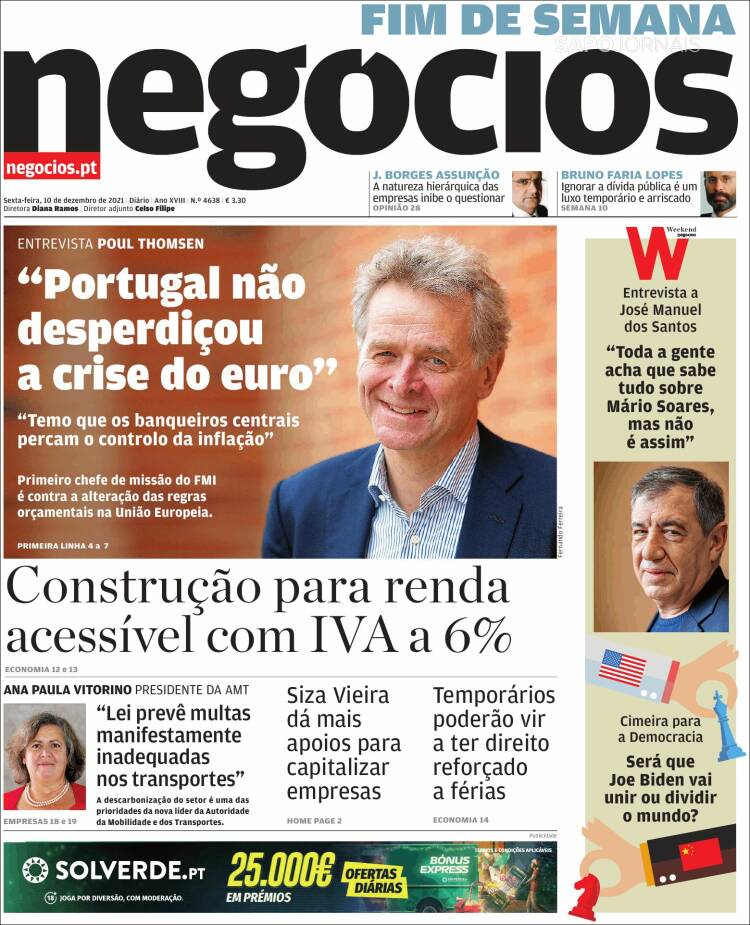 Portada de Jornal de Negócios (Portugal)
