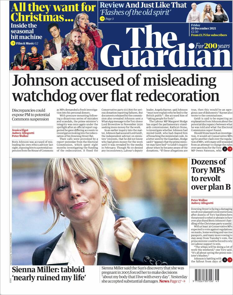 Portada de The Guardian (Reino Unido)