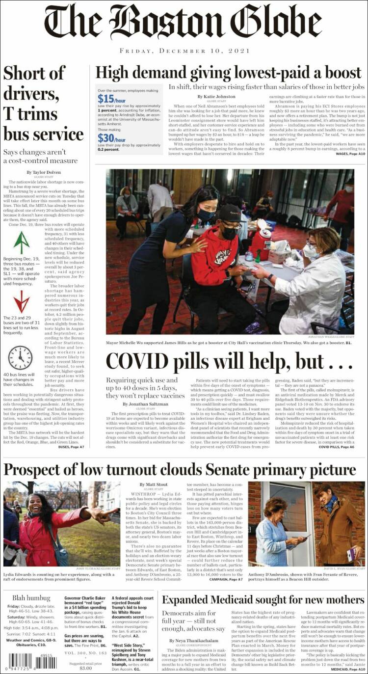 Portada de Boston Globe (USA)