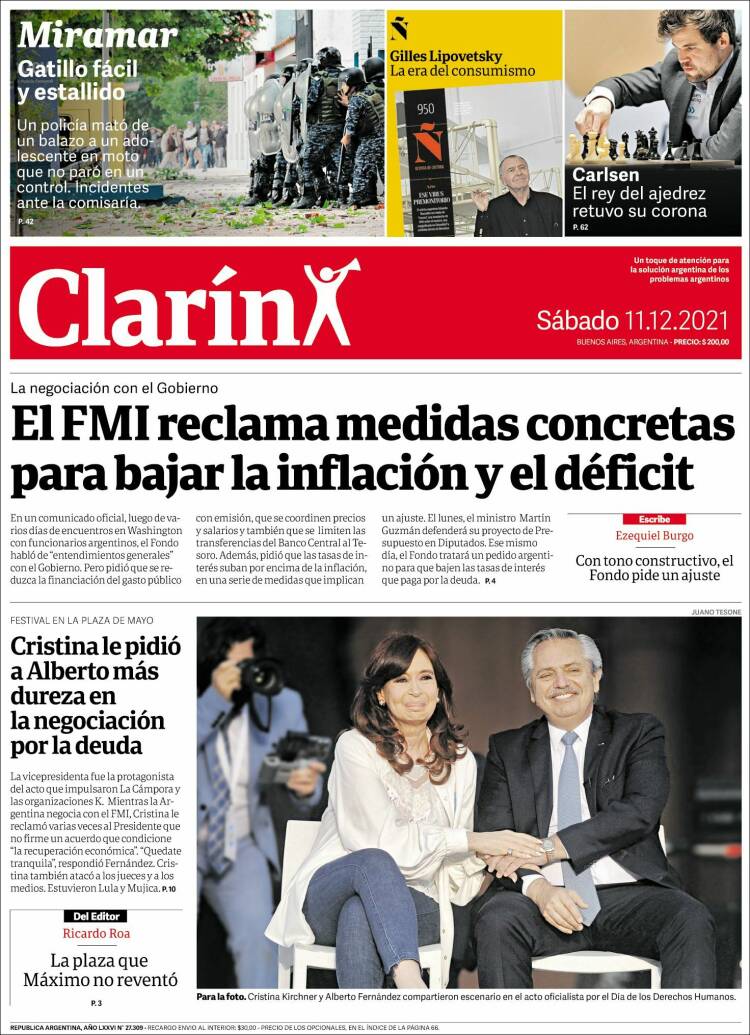 Portada de Clarín (Argentina)