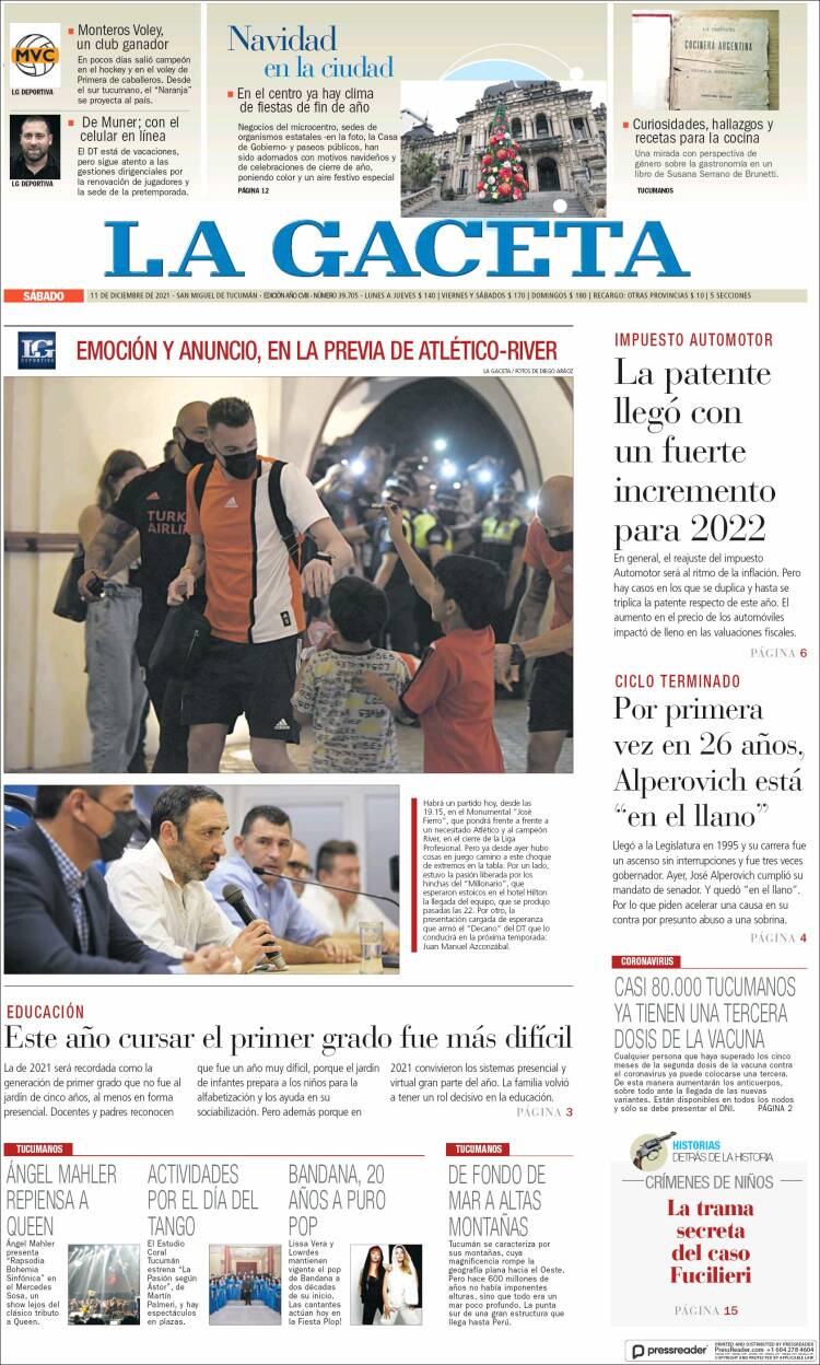 Portada de La Gaceta (Argentina)
