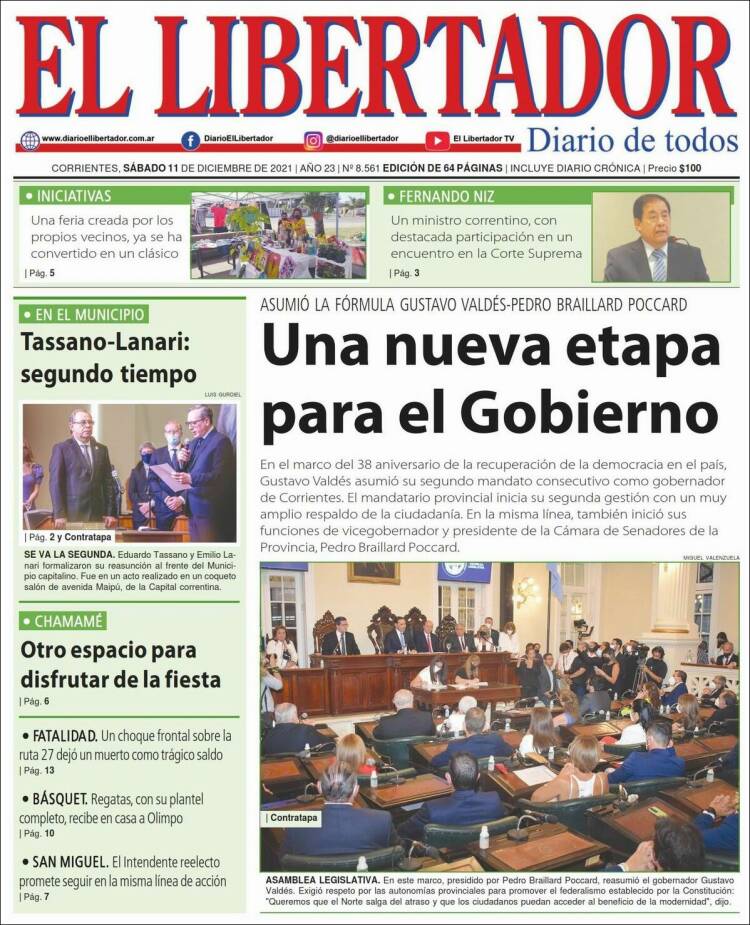 Portada de Diario El Libertador (Argentina)