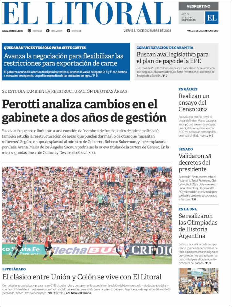 Portada de Diario El Litoral (Argentina)