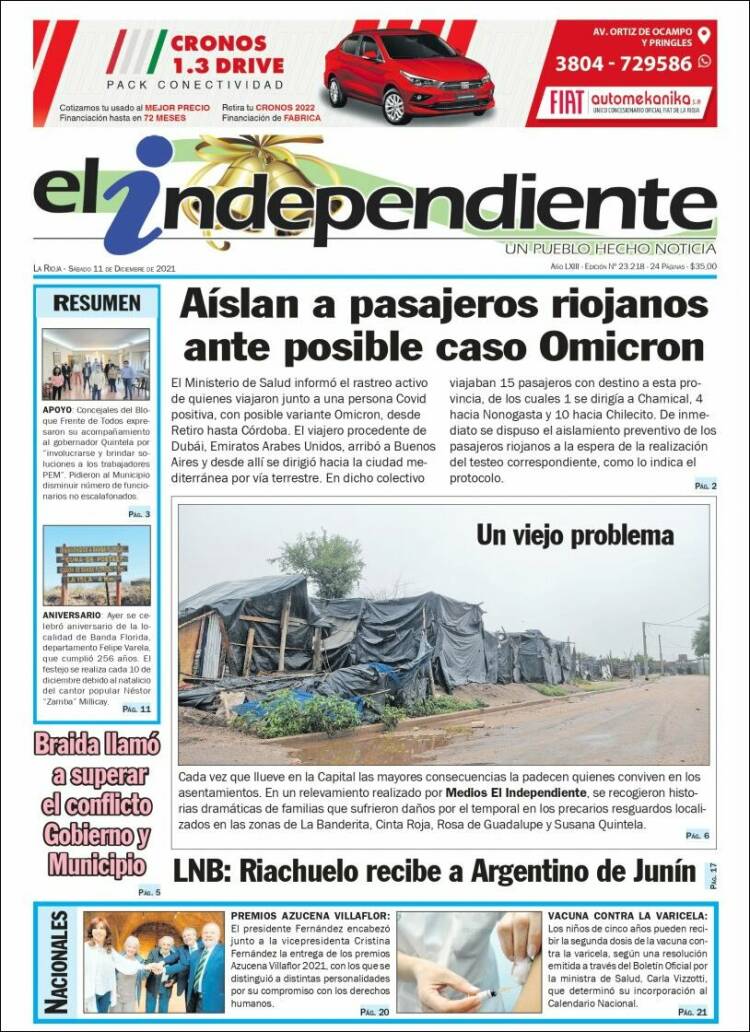 Portada de El Independiente (Argentina)