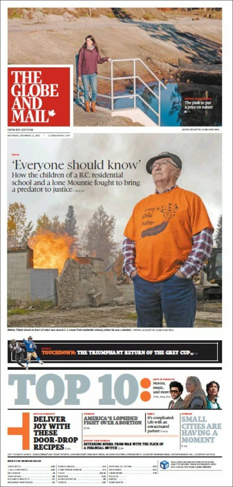 Portada de The Globe and Mail (Canadá)