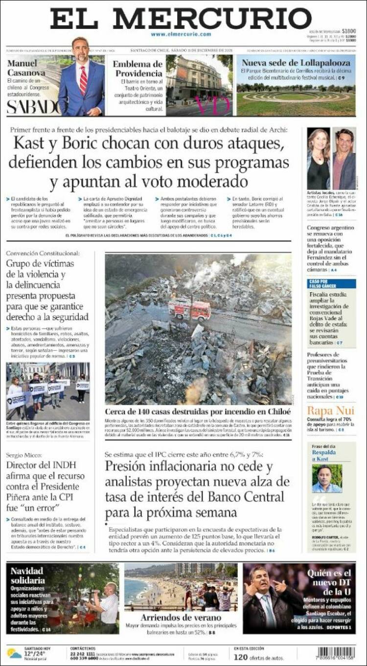 Portada de El Mercurio (Chile)