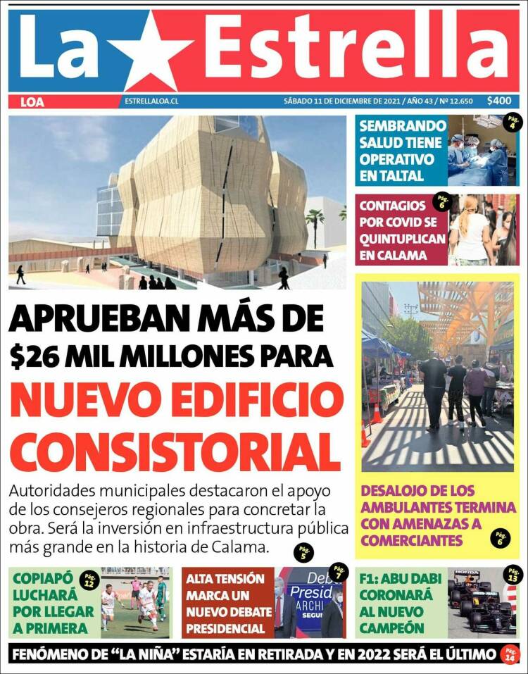 Portada de La Estrella de Loa (Chile)