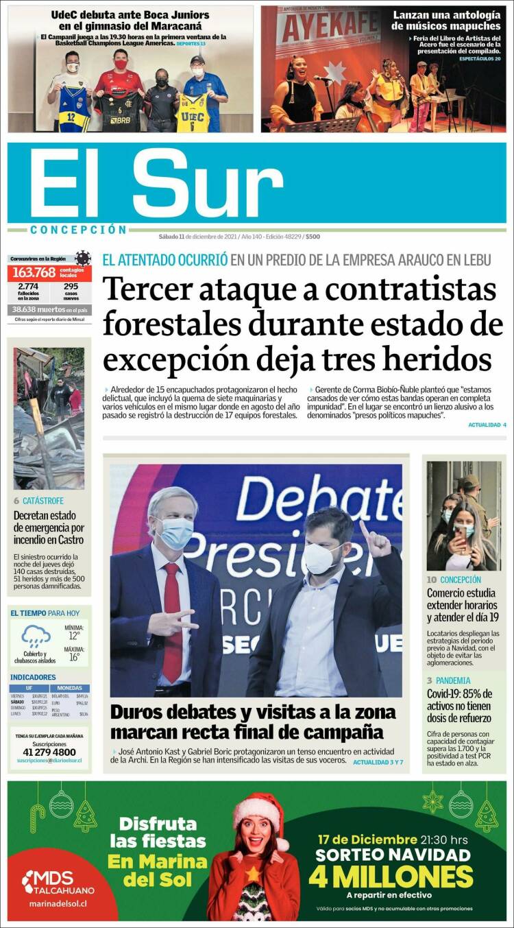 Portada de El Sur (Chile)