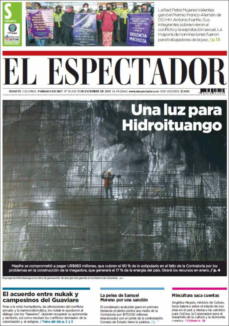 Portada de El Espectador (Colombia)