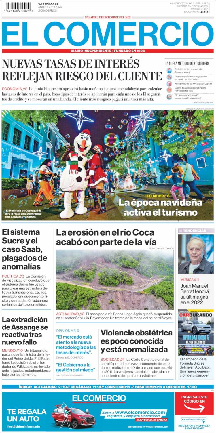 Portada de El Comercio (Ecuador)
